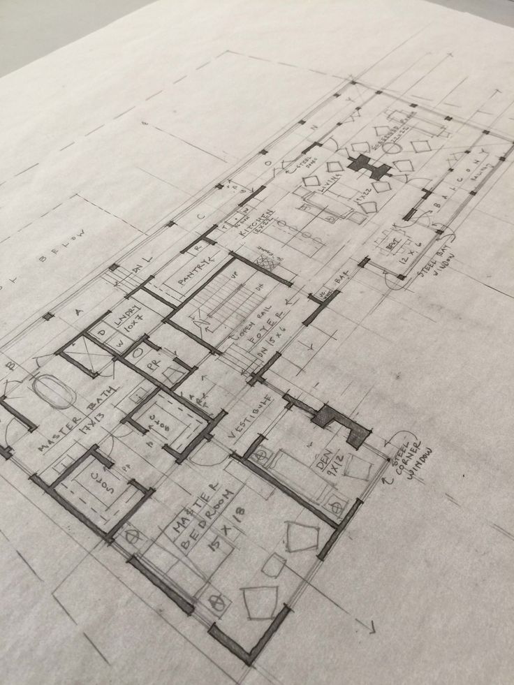 Hand-drawn floor plan blueprint