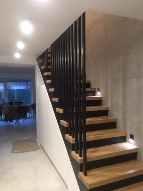 Modern staircase with wood treads