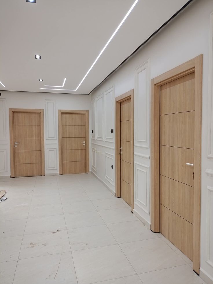 Hallway with custom wood interior doors
